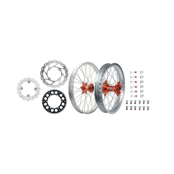 Tusk Impact Complete Front/Rear Wheel Package 1.60 X 21 / 2.15 X 18 Silver Rim/Silver Spoke/Orange Hub for Ktm 525 Xc-F 2006-2007