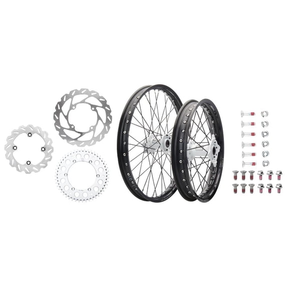 Tusk Impact Complete Front/Rear Wheel Package 1.60 X 21 / 2.15 X 19 Black Rim/Black Spoke/White Hub for Ktm 144 Sx 2007-2008
