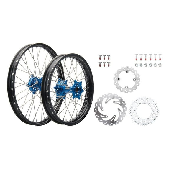 Tusk Impact Complete Front/Rear Wheel Package 1.60 X 21 / 2.15 X 19 Black Rim/Silver Spoke/Blue Hub for Ktm 450 Xc-F 2017-2022