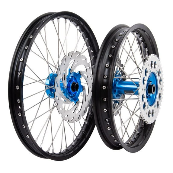 Tusk Impact Complete Front/Rear Wheel Package 1.60 X 21 / 2.15 X 19 Black Rim/Silverver Spoke/Blue Hub for Yamaha Yz450F 2005