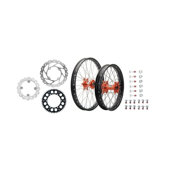 Tusk Impact Complete Front/Rear Wheel Package 1.60 x 21 / 2.15 x 19 Black Rim/Silver Spoke/Orange Hub for Husqvarna Fe 250 2014-2016,2018-2019