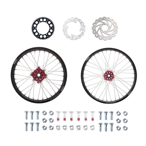 Tusk Impact Complete Front/Rear Wheel Package 1.60 x 21 / 2.15 x 19 Black Rim/Silver Spoke/Red Hub For KTM 450 SX-F Factory Edition 2016-2019
