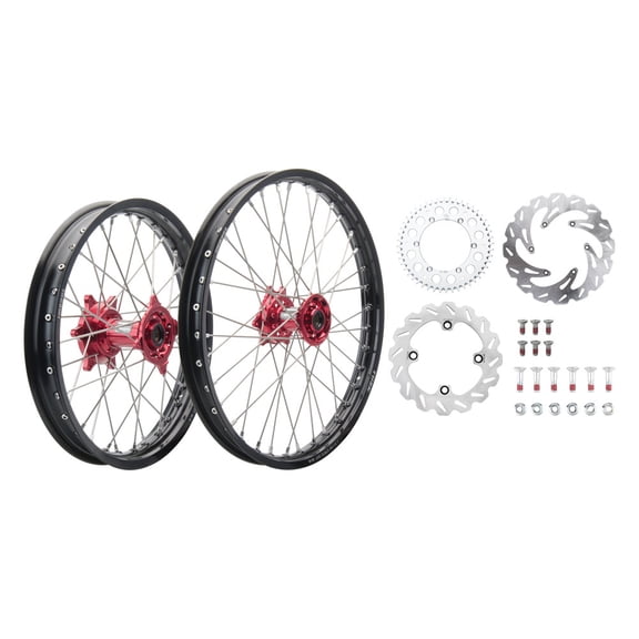 Tusk Impact Complete Front/Rear Wheel Package 1.60 x 21 / 2.15 x 19 Black Rim/Silver Spoke/Red Hub For KTM 450 XC-F 2008-2009,2013,2023,2025-2026