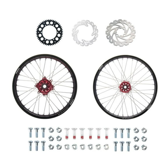 Tusk Impact Complete Front/Rear Wheel Package 1.60 X 21 / 2.15 X 19 Black Rim/Silver Spoke/Red Hub for Honda Cr125R 2002