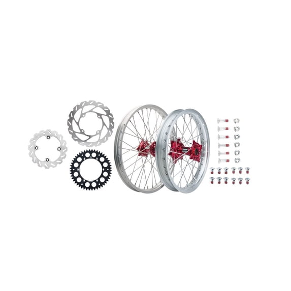 Tusk Impact Complete Front/Rear Wheel Package 1.60 X 21 / 2.15 X 19 Silver Rim/Silver Spoke/Red Hub for Honda Crf250R 2011-2013