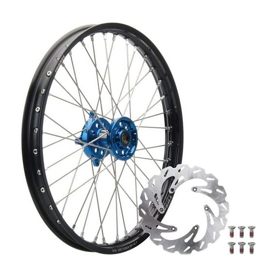 Tusk Impact Complete Front Wheel Package 21 x 1.60 Black Rim/Silver Spoke/Blue Hub For KTM 150 XC-W (E-Start) 2017-2019