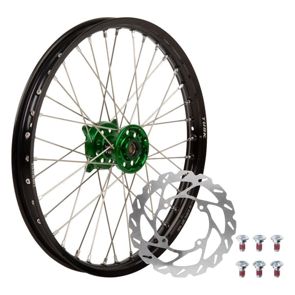 Tusk 1933590032 Impact Complete Front Wheel Package 21 x 1.60 Black Rim/Silver Spoke/Green Hub