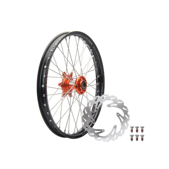 Tusk Impact Complete Front Wheel Package 21 x 1.60 Black Rim/Silver Spoke/Orange Hub For GASGAS MC 250F 2021-2025