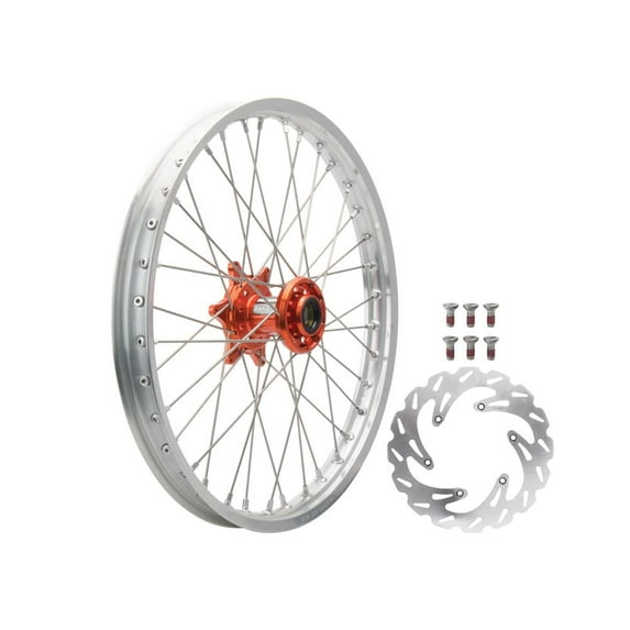 Tusk Impact Complete Front Wheel Package 21 X 1.60 Silver Rim/Silver Spoke/Orange Hub for Ktm 150 Xc-W (Fuel Injected) 2020-2025