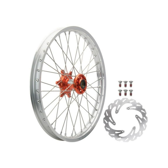 Tusk Impact Complete Front Wheel Package 21 X 1.60 Silver Rim/Silver Spoke/Orange Hub for Ktm 450 Xcf-W 2023-2025