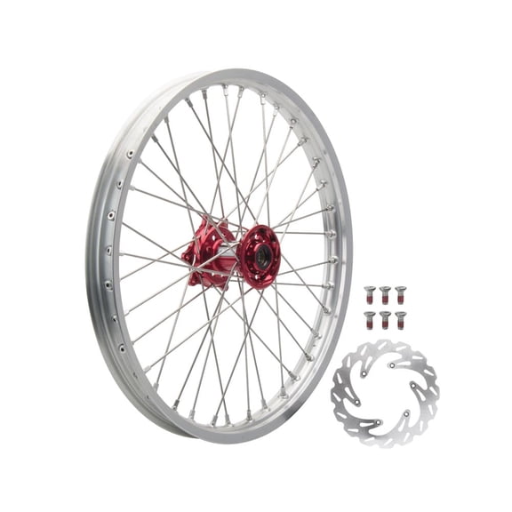 Tusk Impact Complete Front Wheel Package 21 x 1.60 Silver Rim/Silver Spoke/Red Hub For Honda CRF450R 2002-2014