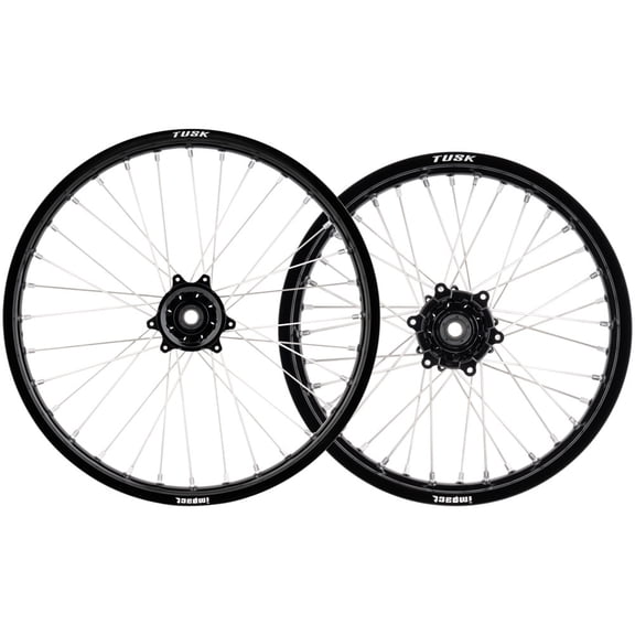 Tusk Impact Complete Front and Rear Wheel 1.60 x 21 / 1.85 x 18 Black Rim/Silver Spoke/Black Hub For Sur-Ron Ultra Bee 2023-2025