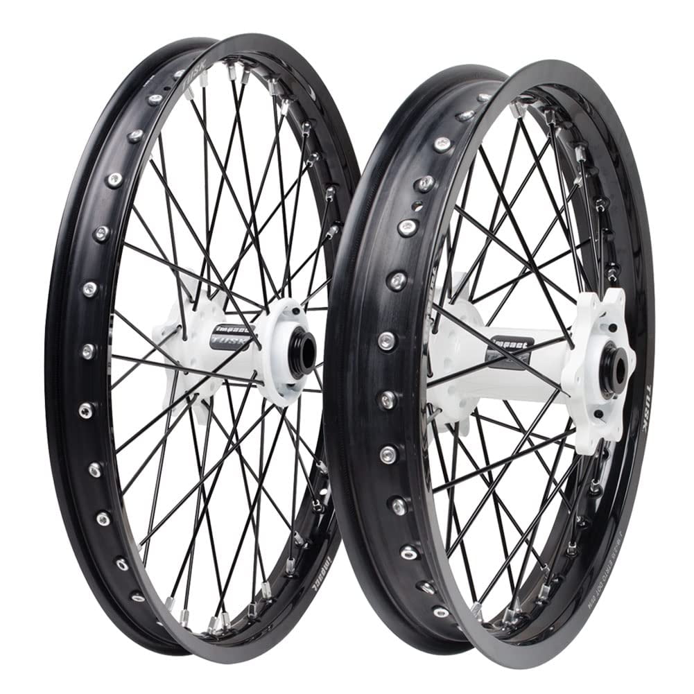 Tusk Impact Complete Front And Rear Wheel 1.60 X 21 / 2.15 X 18 Black Rim/Black Spoke/White Hub for Yamaha Yz250F 2002-2022