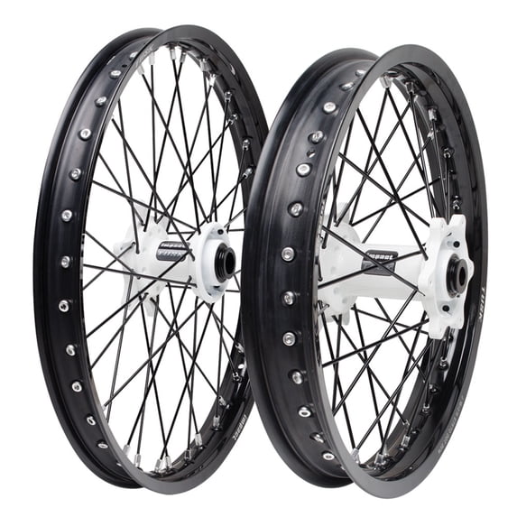 Tusk 1447520049ed3f-298bb2 Impact Complete Front and Rear Wheel 1.60 x 21 / 2.15 x 18 Black Rim/Black Spoke/White Hub For Yamaha YZ450F 2003-2026