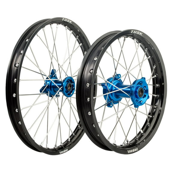 Tusk Impact Complete Front and Rear Wheel 1.60 x 21 / 2.15 x 18 Black Rim/Silver Spoke/Blue Hub For Sherco 250 SEF-R Six Days 2017