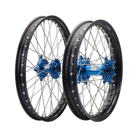 Tusk Impact Complete Front and Rear Wheel 1.60 x 21 / 2.15 x 18 Black Rim/Silver Spoke/Blue Hub for Husqvarna Fe 450 2016-2019,2023-2026