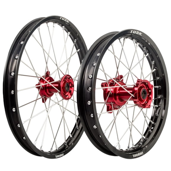Tusk Impact Complete Front and Rear Wheel 1.60 x 21 / 2.15 x 18 Black Rim/Silver Spoke/Red Hub for Ktm 300 Xc-W Factory Edition (Fuel Injected) 2025