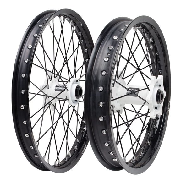 Tusk Impact Complete Front And Rear Wheel 1.60 X 21 / 2.15 X 19 Black Rim/Black Spoke/White Hub for Ktm 150 Xc-W I (Fuel Injected) 2020-2023