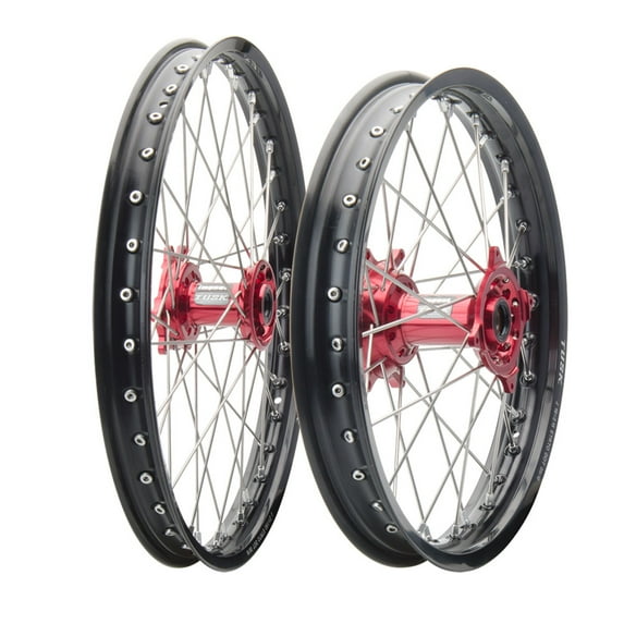 Tusk Impact Complete Front and Rear Wheel 1.60 x 21 / 2.15 x 19 Black Rim/Silver Spoke/Red Hub for Yamaha YZ450F 2003-2022