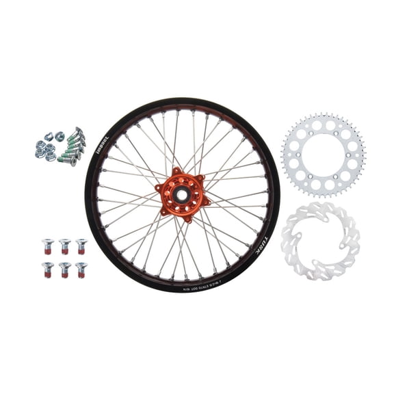 Tusk Impact Complete Rear Wheel Package 18 X 2.15 Black Rim/Silver Spoke/Orange Hub for Gasgas Mc 125 2021-2024