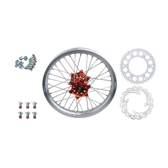 Tusk Impact Complete Rear Wheel Package 18 X 2.15 Silver Rim/Silver Spoke/Orange Hub for Husqvarna Fe 450 2017,2023