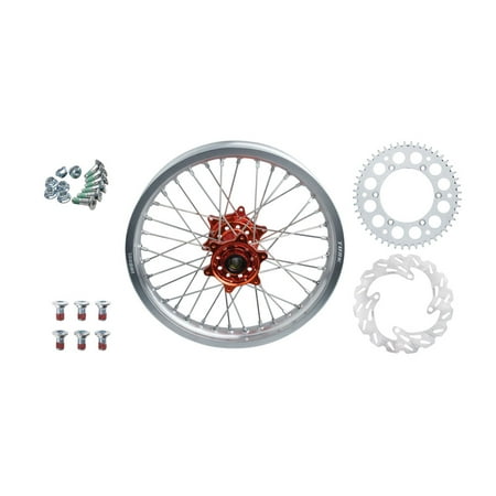 Tusk Impact Complete Rear Wheel Package 18 x 2.15 Silver Rim/Silver Spoke/Orange Hub For KTM 350 XC-F 2011-2019