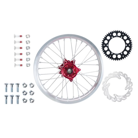 Tusk Impact Complete Rear Wheel Package 18 X 2.15 Silver Rim/Silver Spoke/Red Hub for Honda Cr125R 2004