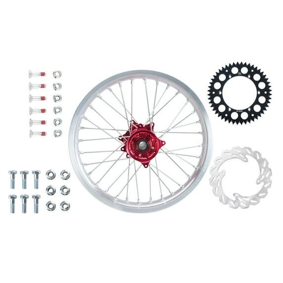 Tusk Impact Complete Rear Wheel Package 18 X 2.15 Silver Rim/Silver Spoke/Red Hub for Honda Crf250R 2004-2009