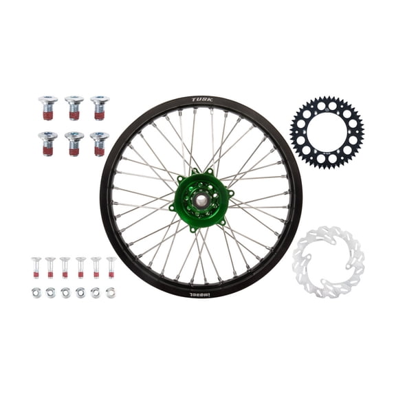 Tusk Impact Complete Rear Wheel Package 19 X 2.15 Black Rim/Silver Spoke/Green Hub for Kawasaki Kx250F 2004-2010