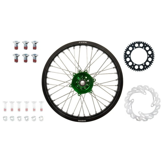 Tusk 1931330175 Impact Complete Rear Wheel Package 19 X 2.15 Black Rim/Silver Spoke/Green Hub