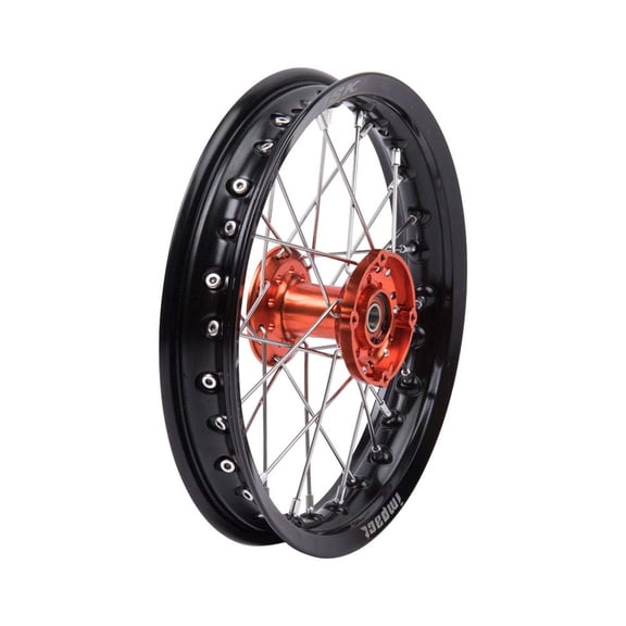 Tusk Impact Complete Wheel - Front 12 x 1.60 Black Rim/Silver Spoke/Orange Hub for KTM 50 SX MINI 2012-2023