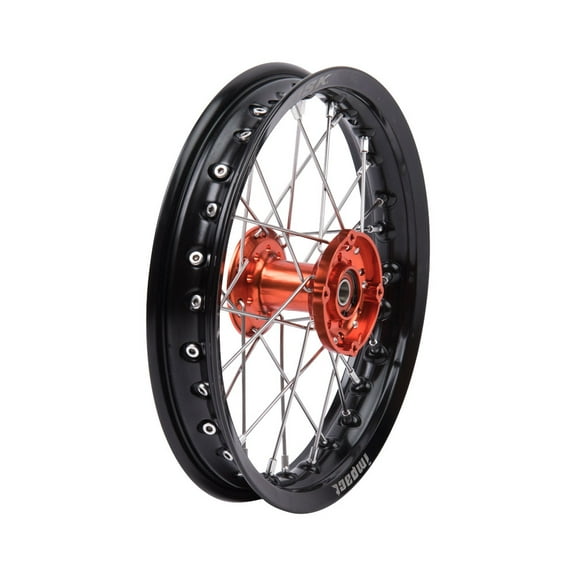 Tusk 01-MF-160-12-18 Impact Complete Wheel - Front - Black Rim/Silver Spoke/Orange Hub - 12 x 1.60
