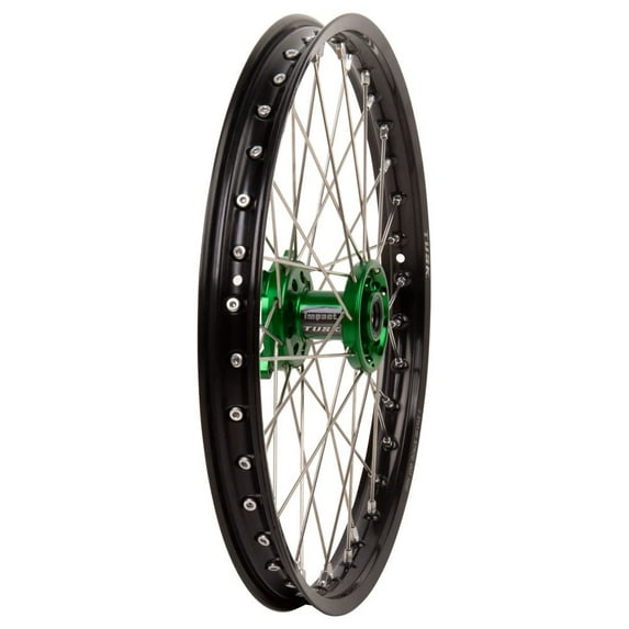 Tusk Impact Complete Wheel - Front 21 x 1.60 Black Rim/Silver Spoke/Green Hub For Kawasaki KX450F 2006-2018