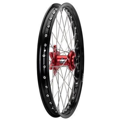 Tusk Impact Complete Wheel - Front 21 X 1.60 Black Rim/Silver Spoke/Red Hub for Gasgas Es 500 2024