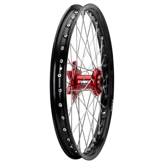 Tusk Impact Complete Wheel - Front 21 X 1.60 Black Rim/Silver Spoke/Red Hub for Ktm 150 Sx (Fuel Injected) 2025