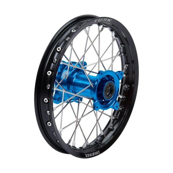 Tusk Impact Complete Wheel - Rear 14 x 1.60 Black Rim/Silver Spoke/Blue Hub for Kawasaki KX85 2014-2022