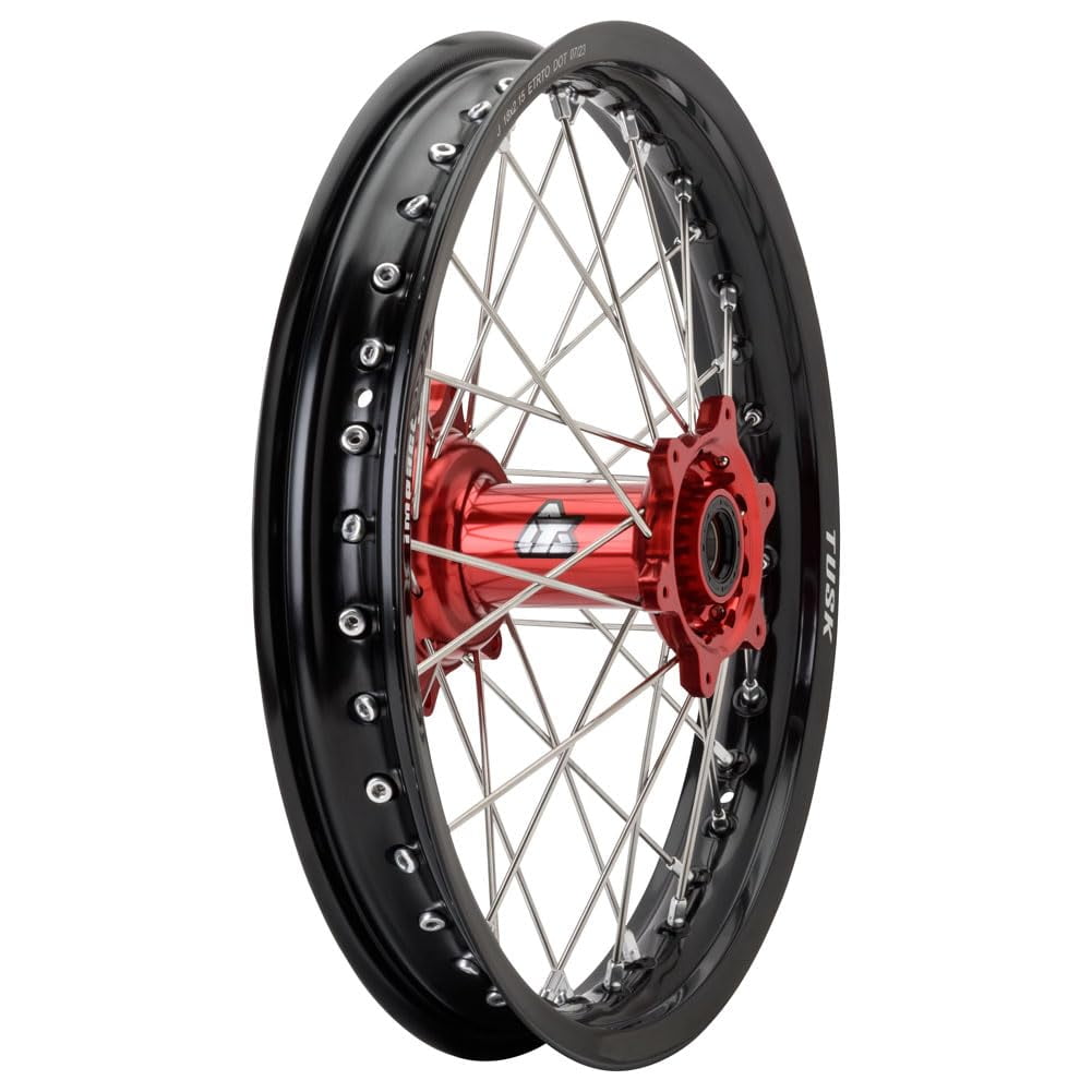 Tusk Impact Complete Wheel - Rear 18 X 2.15 Black Rim/Silver Spoke/Red Hub for Husqvarna Fc 250 2014-2025
