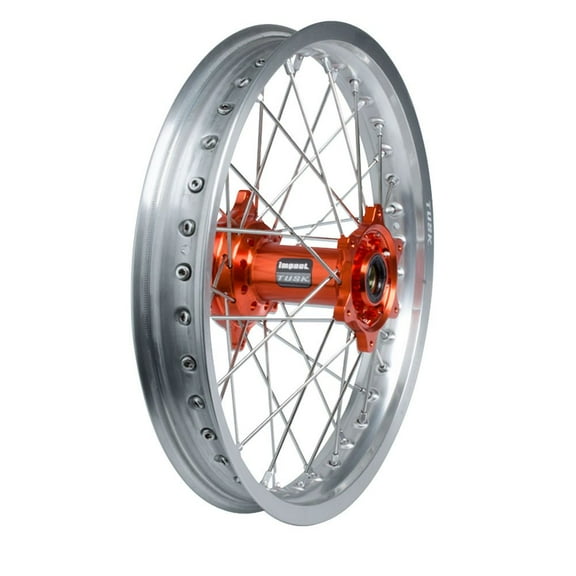 TUSK Impact Complete Wheel - Rear 18 x 2.15 Silver Rim/Silver Spoke/Orange Hub for Husqvarna FC 250 Rockstar Edition 2022,2024