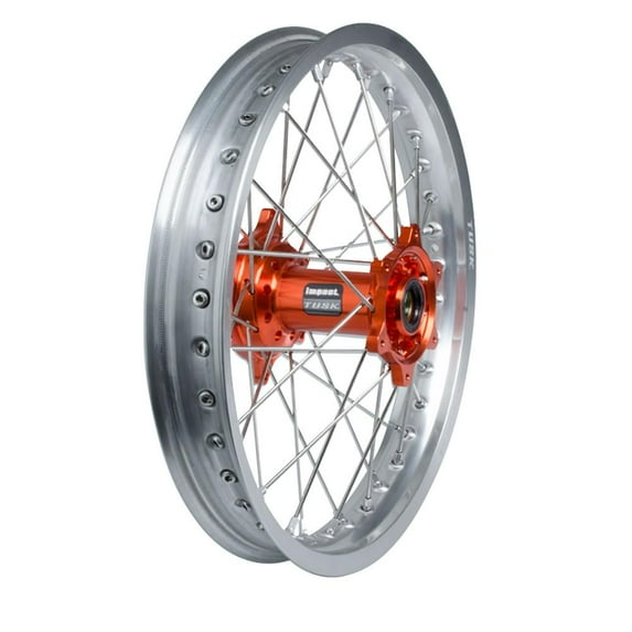 TUSK Impact Complete Wheel - Rear 18 x 2.15 Silver Rim/Silver Spoke/Orange Hub for Husqvarna TC 150 (Fuel Injected) 2025