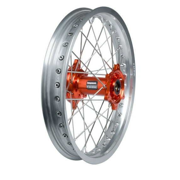 TUSK Impact Complete Wheel - Rear 18 x 2.15 Silver Rim/Silver Spoke/Orange Hub for KTM 300 SX (Fuel Injected) 2023-2025