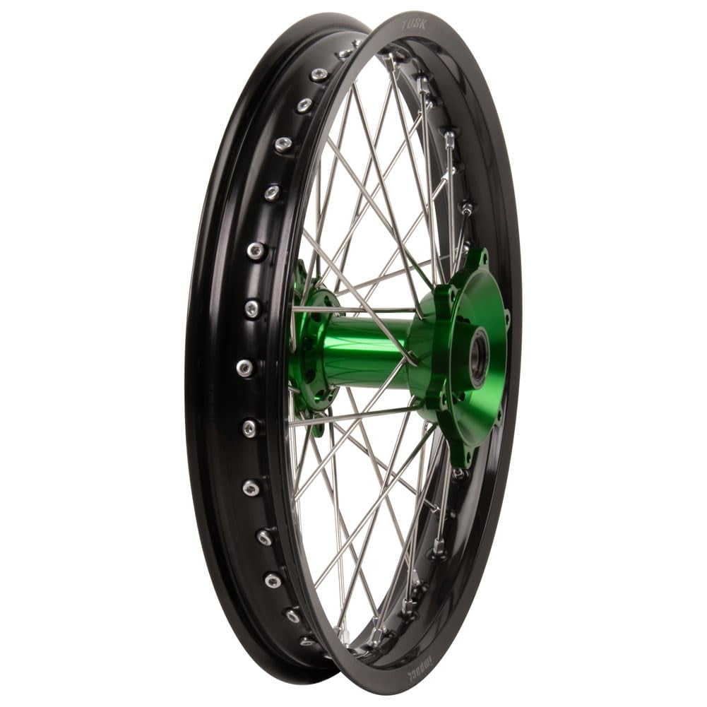 Tusk Impact Complete Wheel - Rear 19 x 2.15 Black Rim/Silver Spoke/Green Hub For Kawasaki KX250 2003-2007,2019-2022