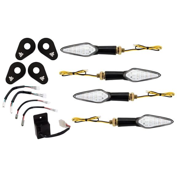 Tusk LED Turn Signal Kit Style 1 DRL(F)/Standard(R) Black Adapter Plate For Yamaha TENERE 700 2021-2023