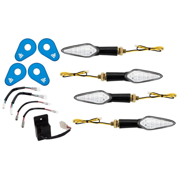 Tusk LED Turn Signal Kit Style 1 DRL(F)/Standard(R) Blue Adapter Plate For Yamaha TENERE 700 2021-2023
