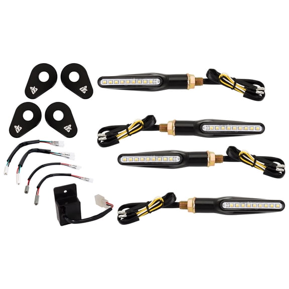 Tusk LED Turn Signal Kit Style 2 DRL(F)/Standard(R) Black Adapter Plate For Yamaha TENERE 700 2021-2023