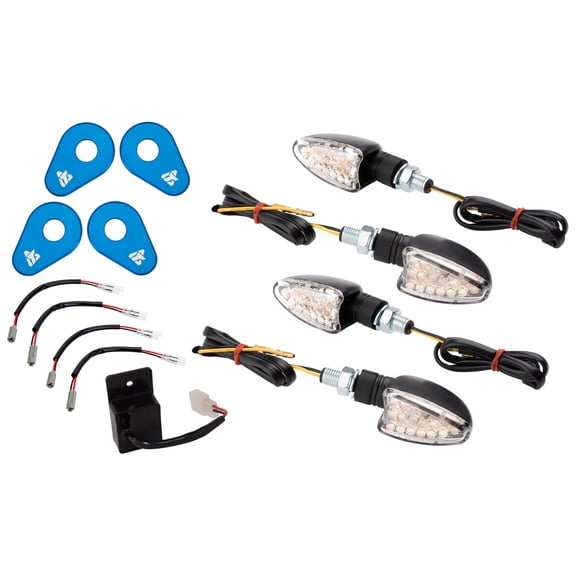 Tusk LED Turn Signal Kit Style 4 Standard (F/R) Blue Adapter Plate For Yamaha TENERE 700 2021-2023