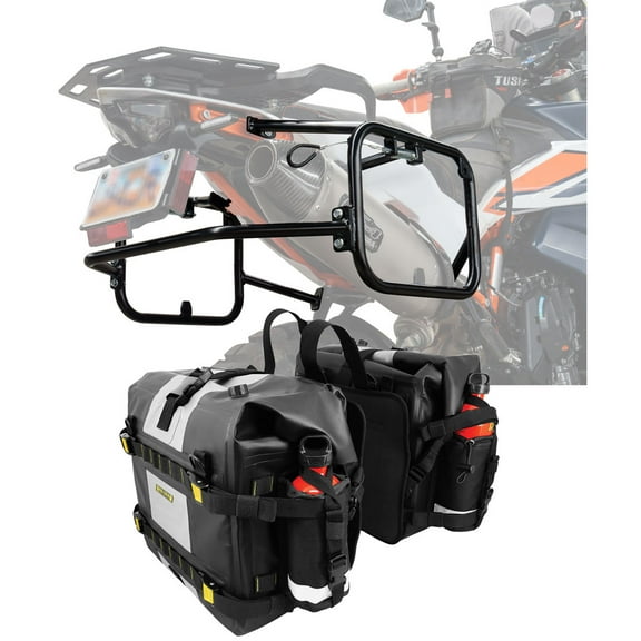 Tusk Pannier Racks with Nelson Rigg Hurricane Dry Saddlebags Black For KTM 790 Adventure 2019-2020,2024-2025