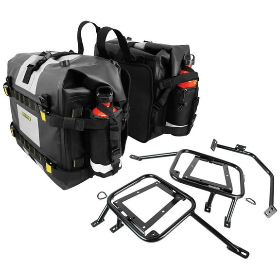 Tusk Pannier Racks with Nelson Rigg Hurricane Dry Saddlebags Black For Kawasaki KLR650 1987-2007