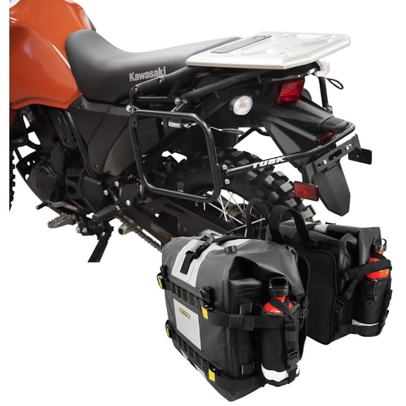 Tusk 21494400220e1b-333ae4 Pannier Racks with Nelson Rigg Hurricane Dry Saddlebags Black For Kawasaki KLR650 S ABS 2023-2024