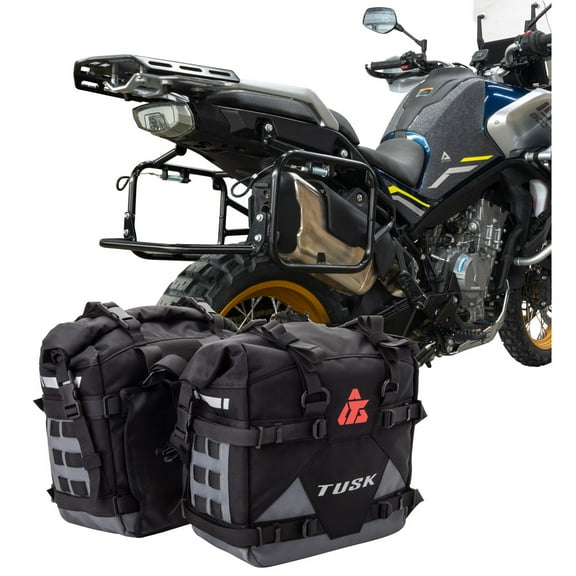 Tusk Pannier Racks with Tusk Pilot Pannier Bags Black/Grey For CFMOTO IBEX 800 S 2023-2024