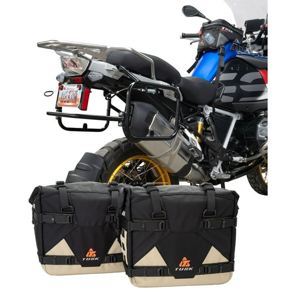 Tusk Pannier Racks with Tusk Pilot Pannier Bags Black/Tan w/ Black Racks